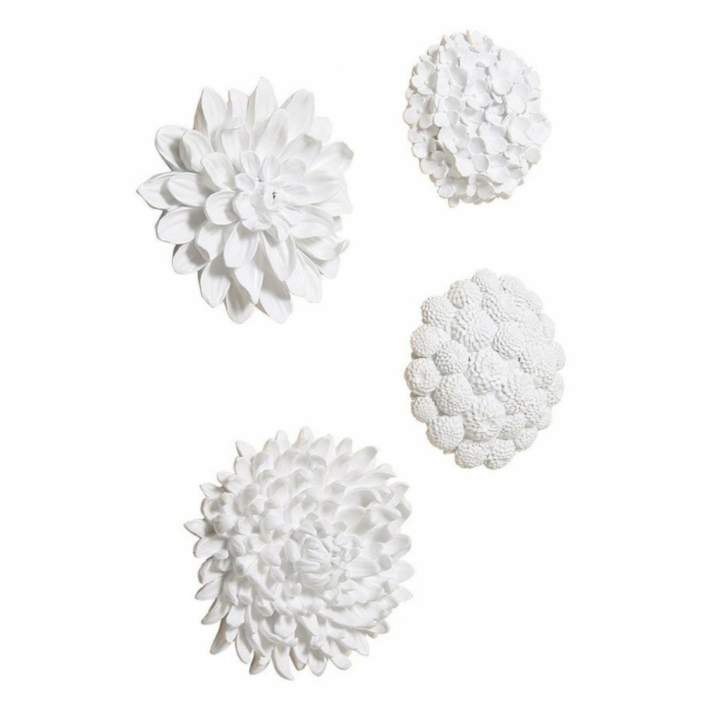 Fleurs murales (set de 4) mdf blanc - charme interior's
