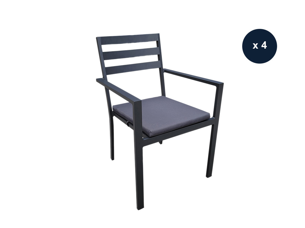 Lot de 4 fauteuils de jardin en aluminium avec coussin gris palma