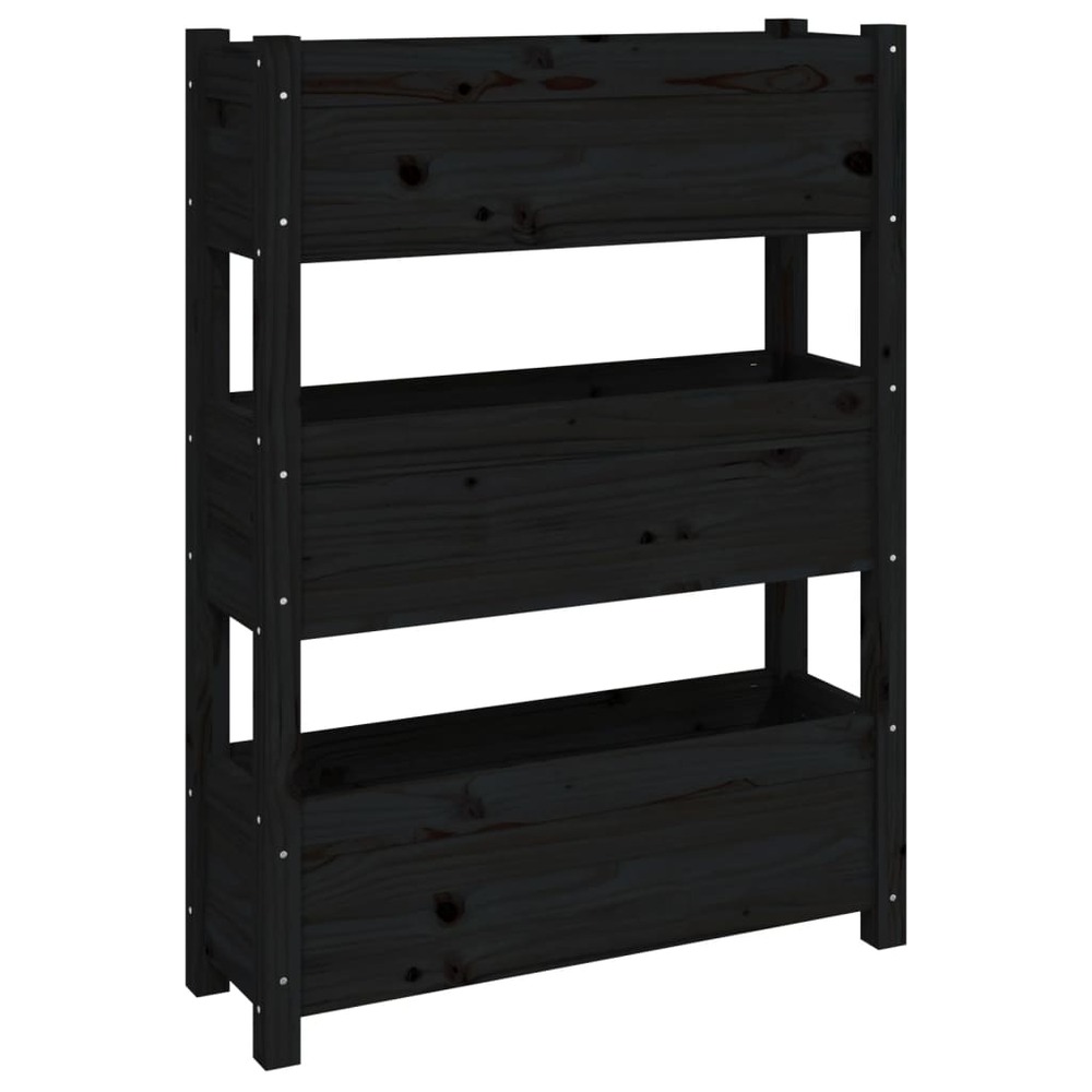 Jardinière noir 77x25x104,5 cm bois massif de pin