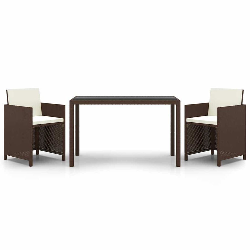 Ensemble à manger de jardin et coussins 3 pcs poly rotin marron
