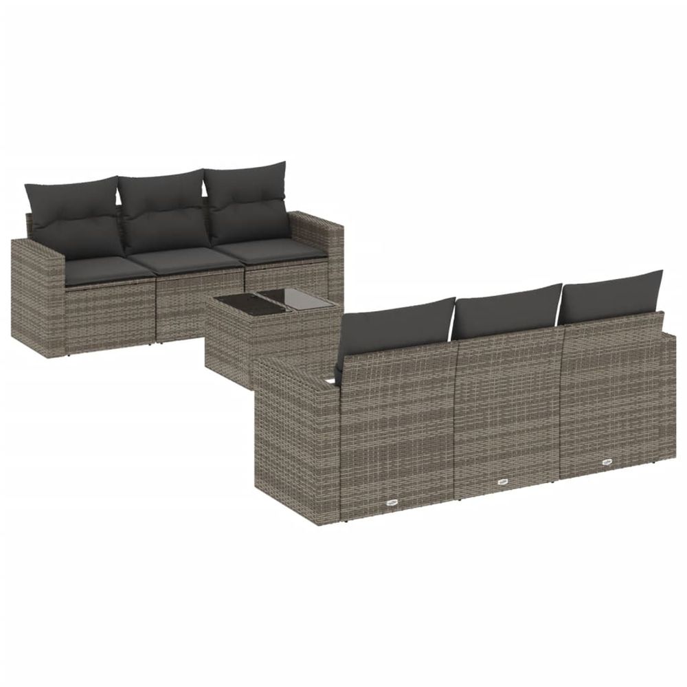 Salon de jardin avec coussins 7 pcs gris résine tressée
