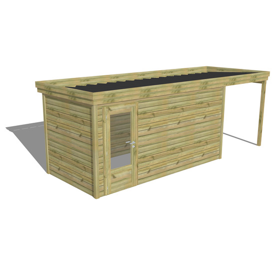 Abri de jardin bois pin traité autoclave 27mm - 6,34x2,14m / 14m2 - bac acier - abri français