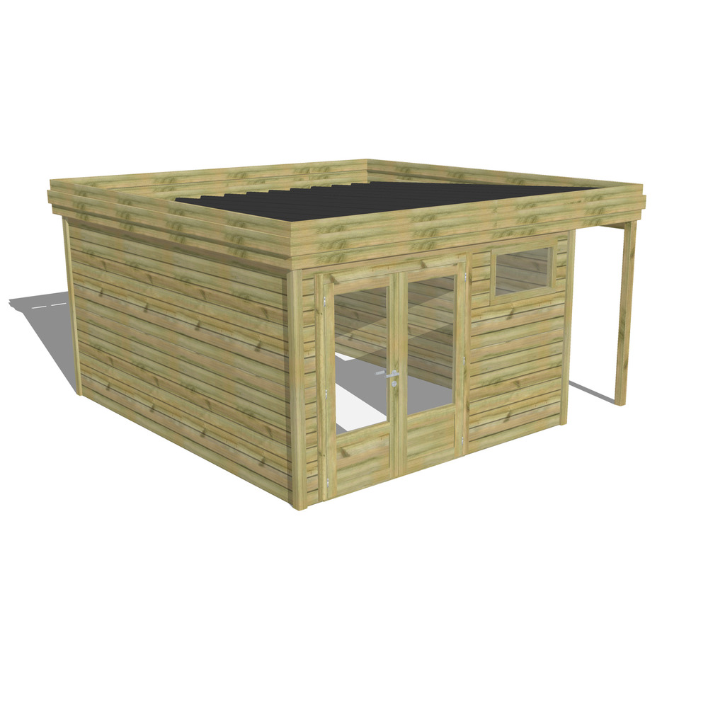 Abri de jardin bois pin traité autoclave 27mm - 4,44x4,34m / 19m2 - bac acier - abri français