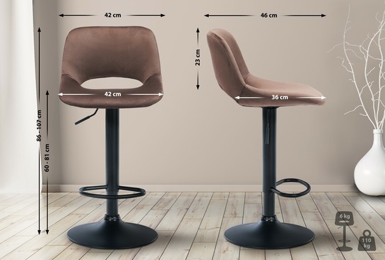 Tabouret de bar camden velours noir