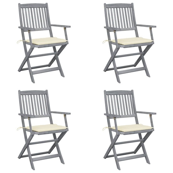 Chaises pliables d'extérieur lot de 4 et coussins bois d'acacia