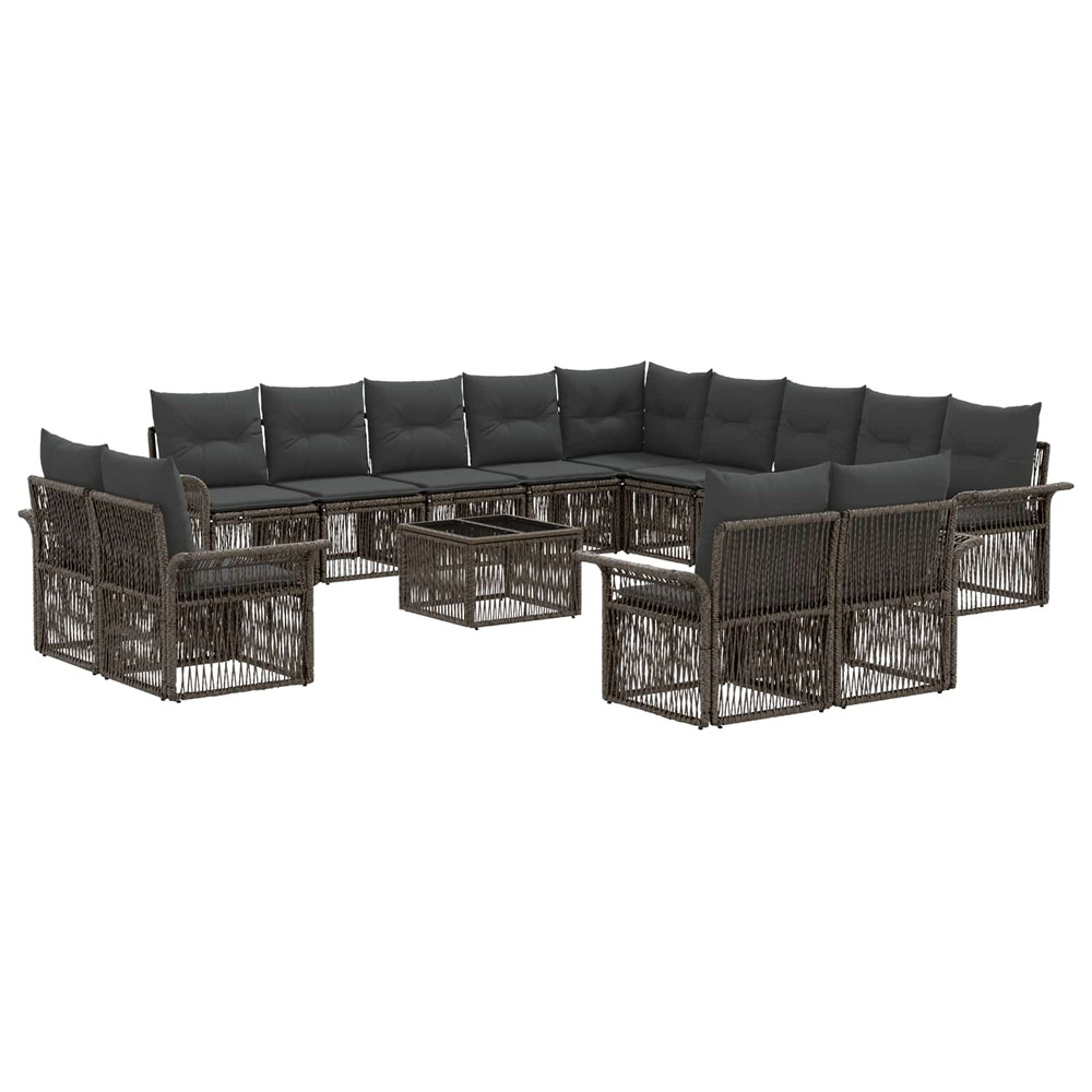 Ensemble de canapé de jardin 14 pcs gris et gris foncé