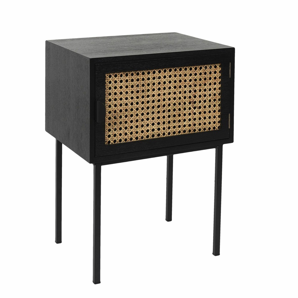 Table de chevet en cannage 1 porte en bois et métal