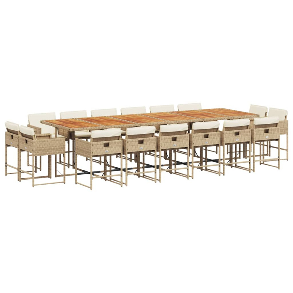 Ensemble à manger de jardin et coussins 17 pcs beige