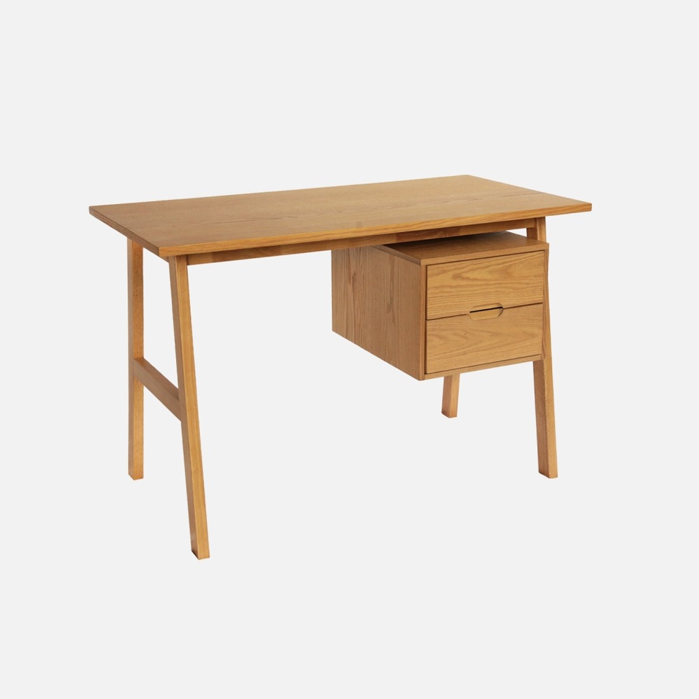 Bureau bois d'hévéa et placage chêne 2 tiroirs - alana