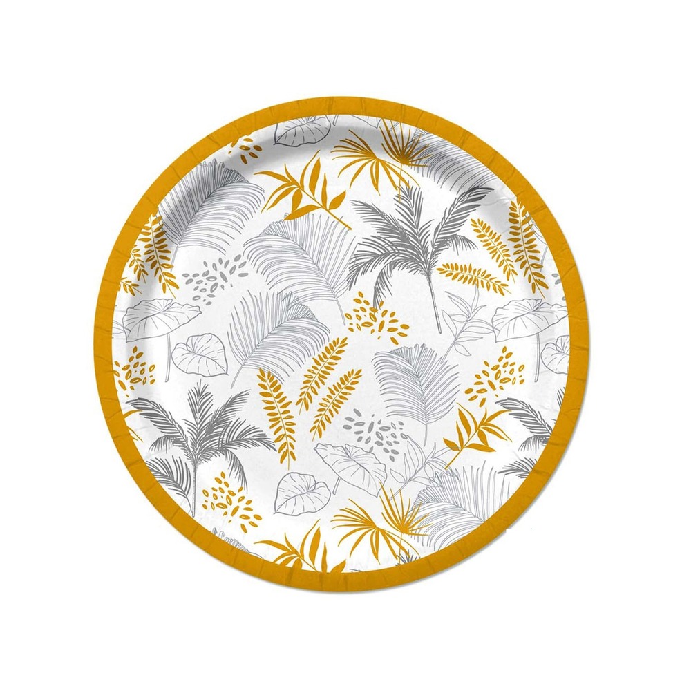 Set de 10 assiettes en carton 23 cm palmier exotique