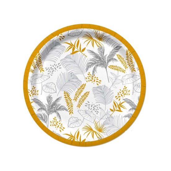 Set de 10 assiettes en carton 23 cm palmier exotique