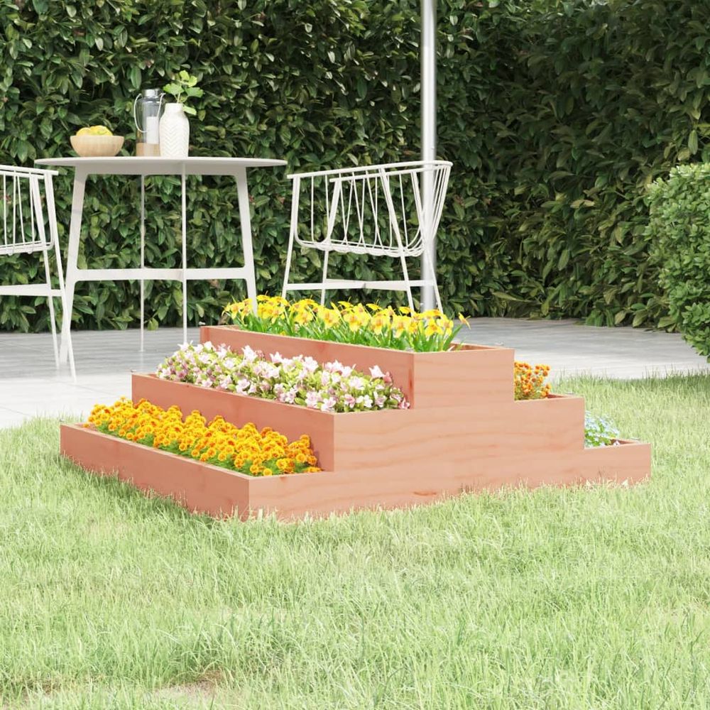 Carré potager surélevé 3 niveaux bois douglas pour jardin 80x80x27 cm