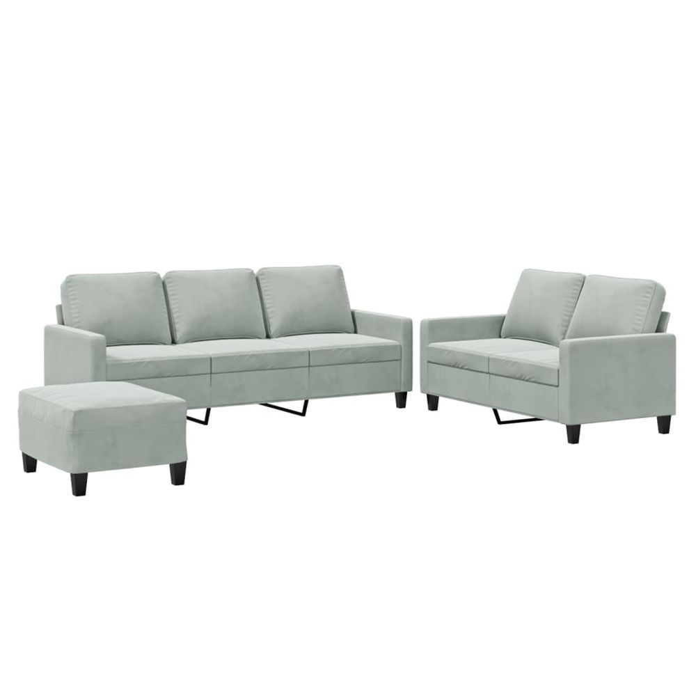 Ensemble de canapés 3 pcs avec coussins gris clair velours