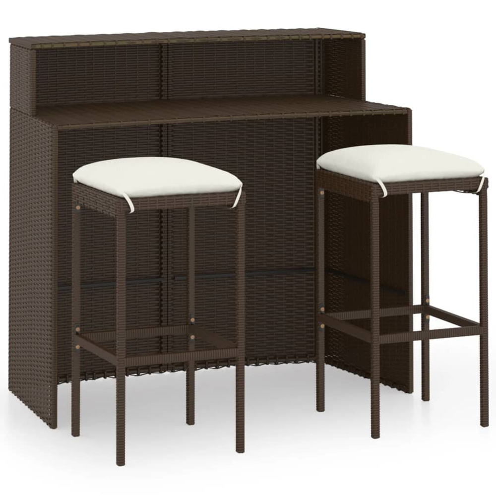 Ensemble de bar de jardin avec coussins 3 pcs marron
