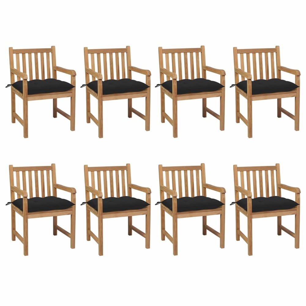 Chaises de jardin lot de 8 avec coussins noir bois teck solide