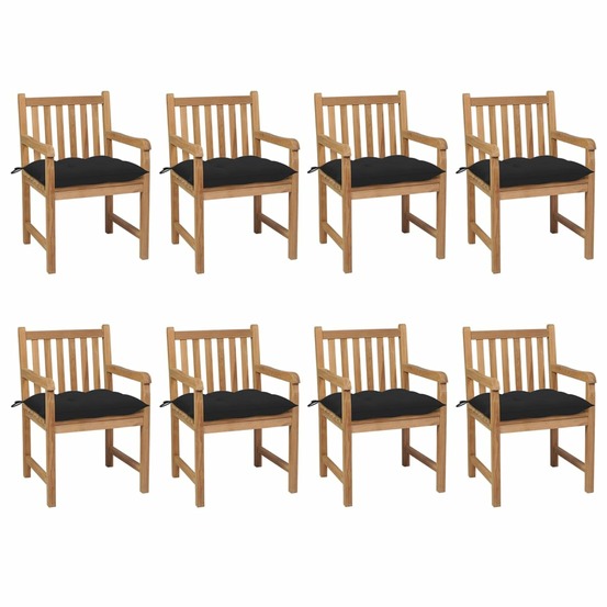 Chaises de jardin lot de 8 avec coussins noir bois teck solide