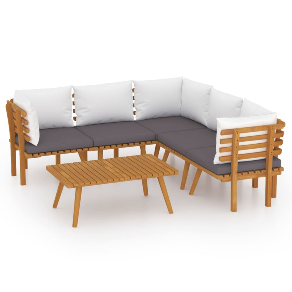 Salon de jardin 6 pcs avec coussins bois d'acacia solide
