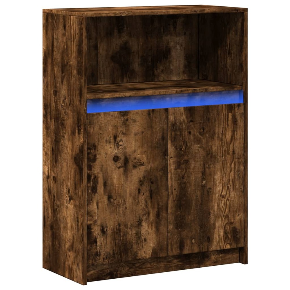Buffet bahut commode armoire meuble de rangement organisateur cuisine salle de séjour salon avec led 72 x 34 x 100 cm bois d'