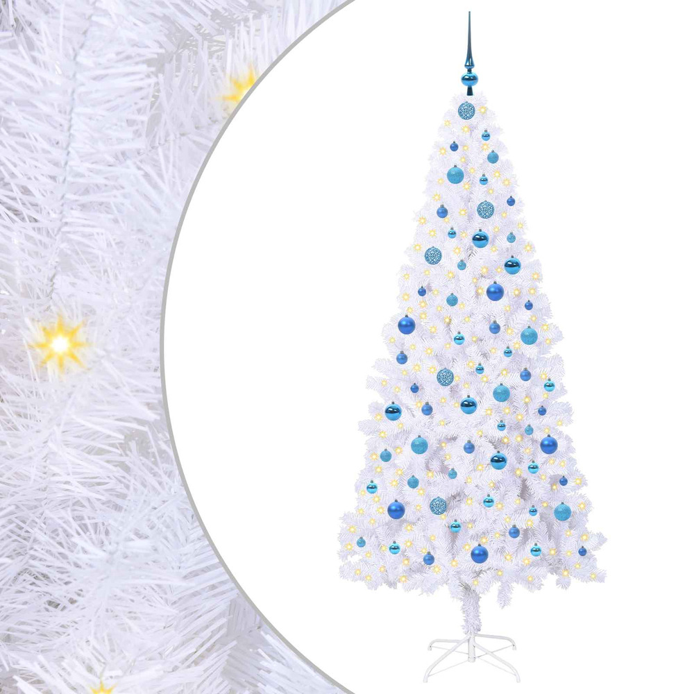 Sapin de noël artificiel avec 300 led blanc 210 cm pvc et acier