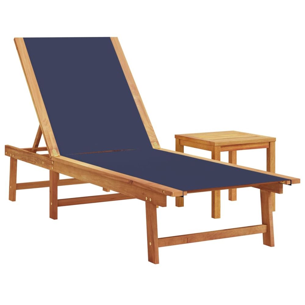 Chaise longue et table bleu bois d'acacia solide et textilène bain de soleil