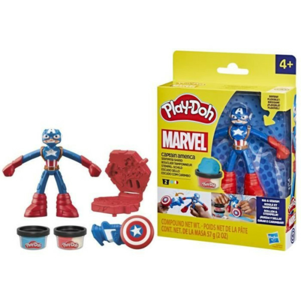 Play-doh captain america, coffret bouclier tamponneur avec figurine flexible, accessoires et pâte a modeler, des 4 ans, marvel