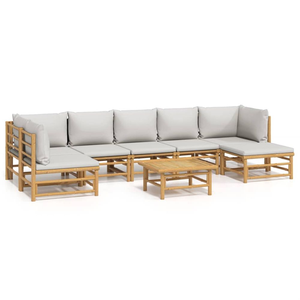Salon de jardin 8 pcs avec coussins gris clair bambou