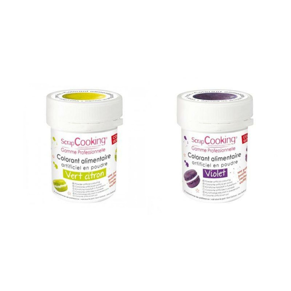 2 colorants alimentaires en poudre - violet-vert citron