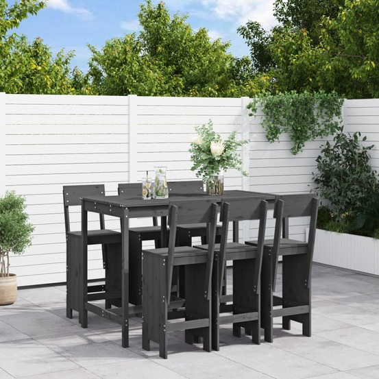 Ensemble de bar de jardin 7 pcs gris bois de pin massif