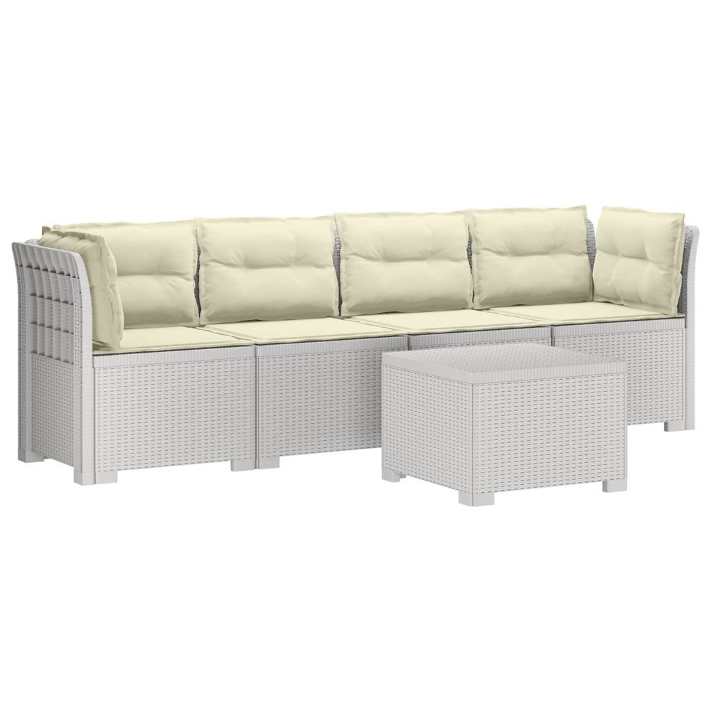 Canapé de jardin 4 places avec coussins look rotin pp blanc