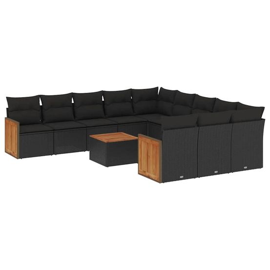 Salon de jardin 12 pcs avec coussins noir résine tressée