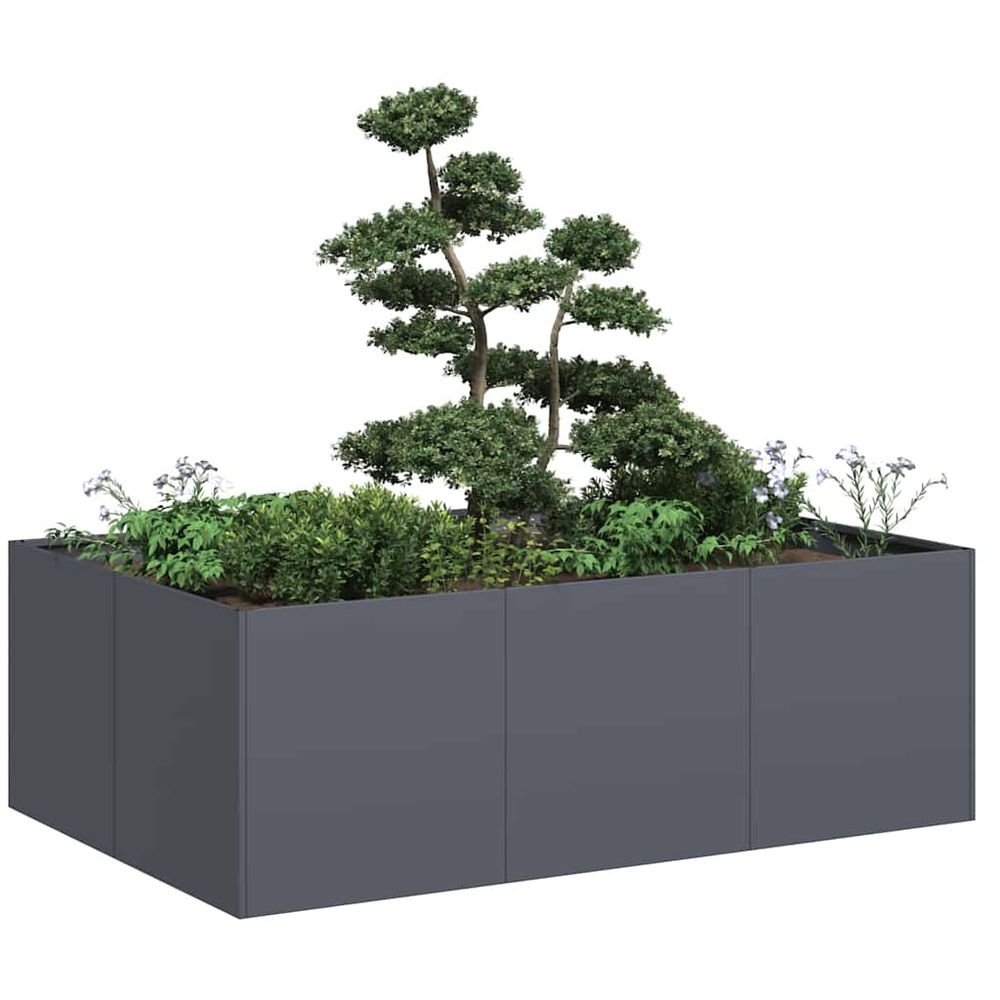 Large carré potager moderne en acier laminé à froid robuste pour culture de légumes anthracite 120x80x40cm