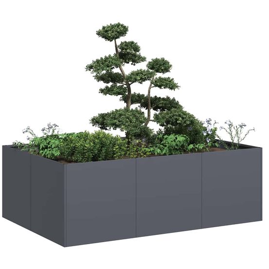 Large carré potager moderne en acier laminé à froid robuste pour culture de légumes anthracite 120x80x40cm
