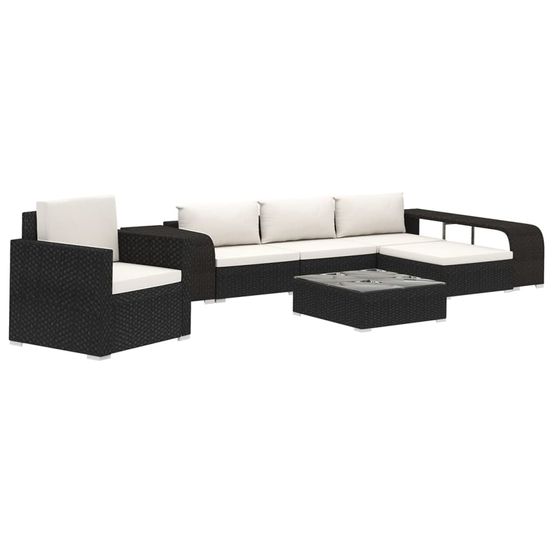 Salon de jardin 8 pcs avec coussins résine tressée noir