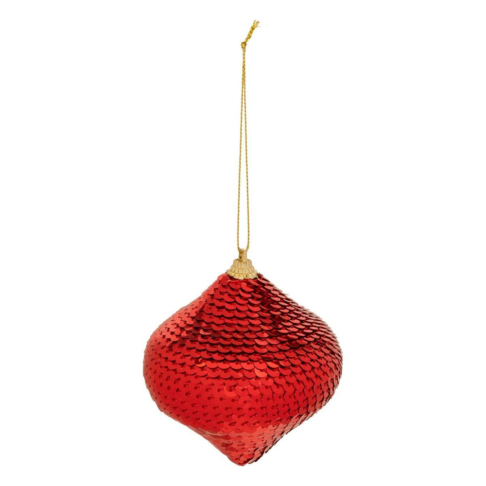 Sujet forme oignon sequins polystyrène d.8cm rouge