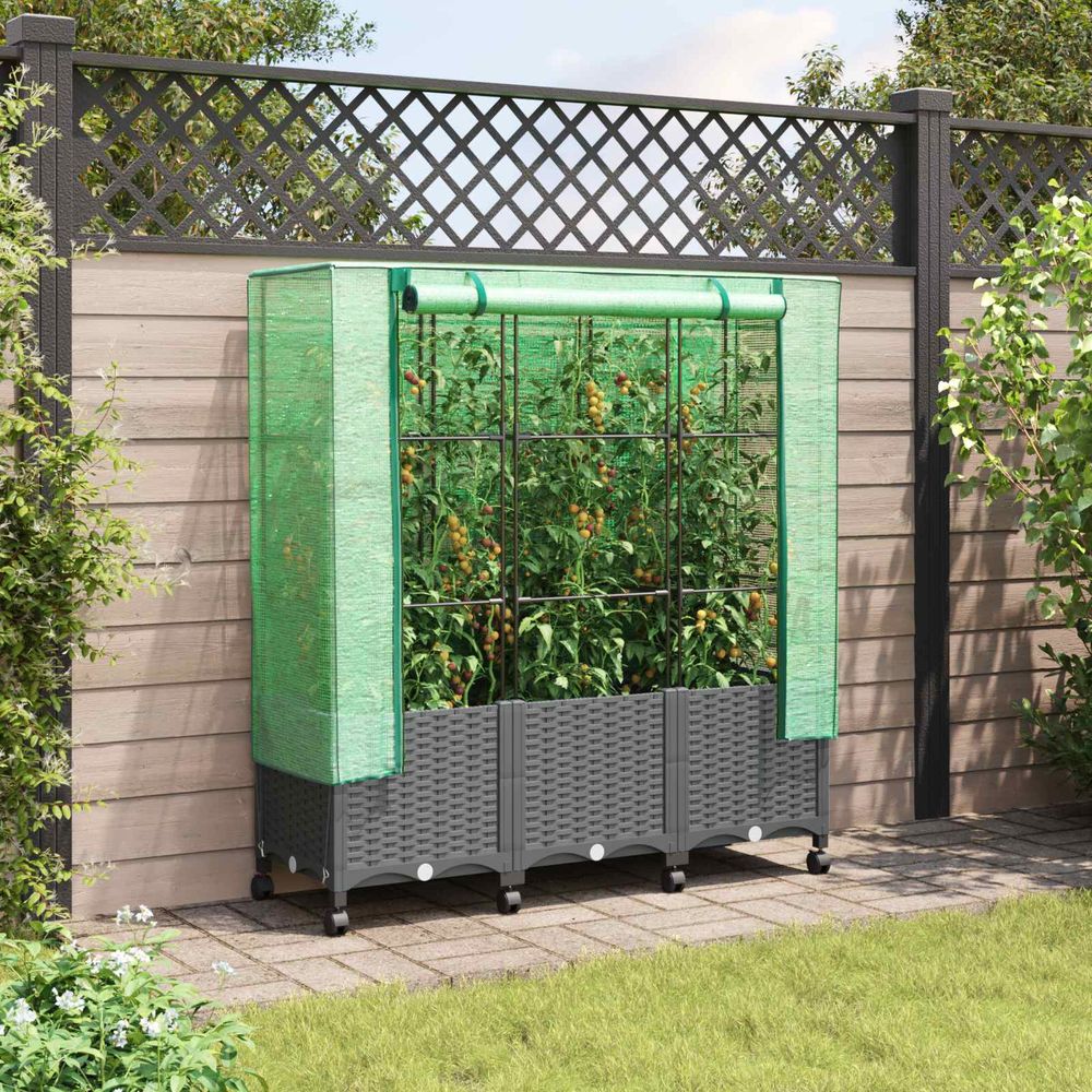 Jardinière avec serre polypropylène jardin terrasse protection froid gris clair 144cm