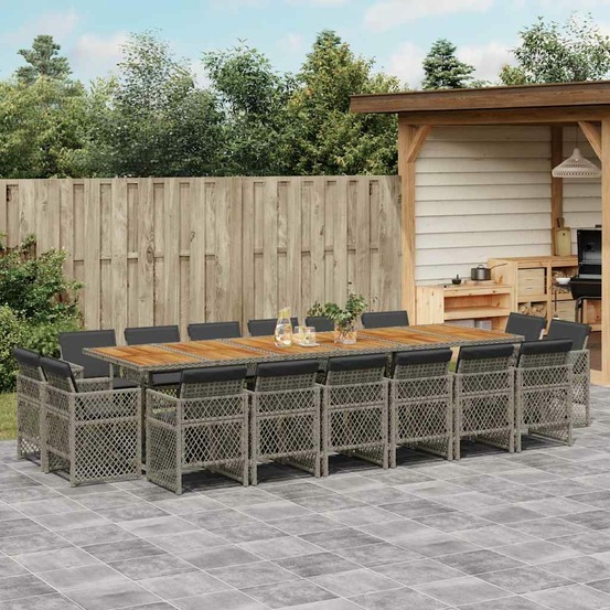 Ensemble à manger de jardin 17 pcs et coussins résine tressée