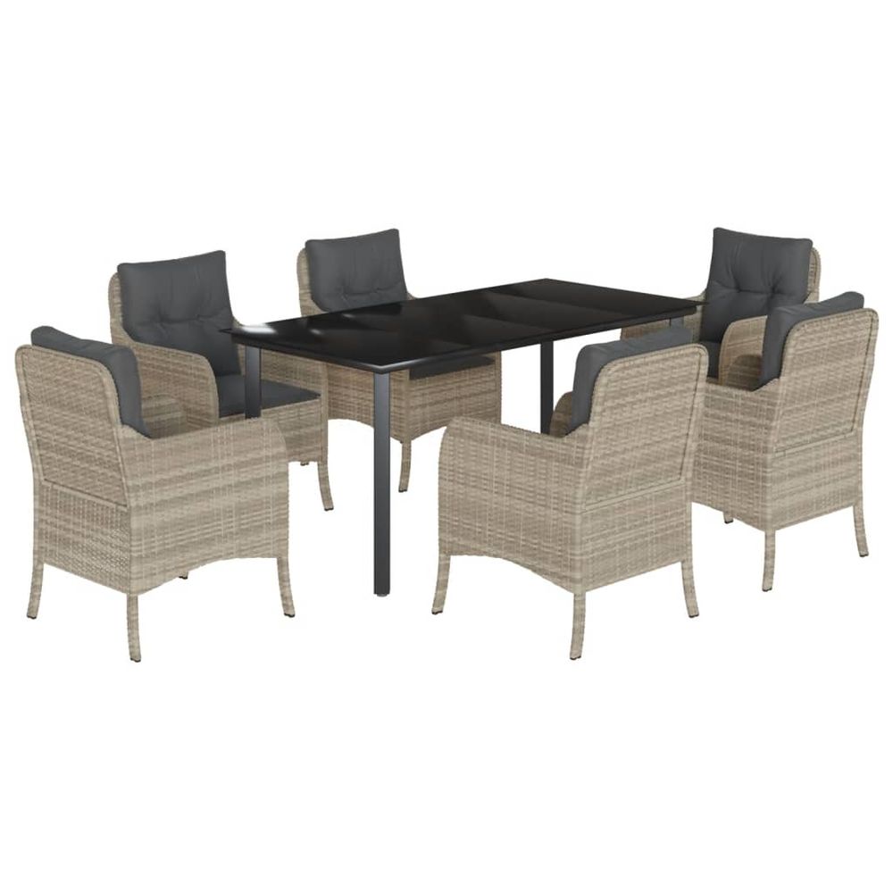 Ensemble à manger de jardin et coussins 7 pcs gris clair rotin