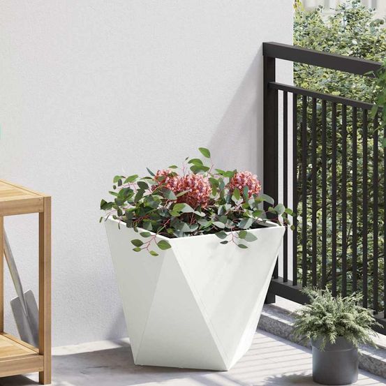 Jardinière carrée en acier pour jardin et terrasse blanc 40x40 cm