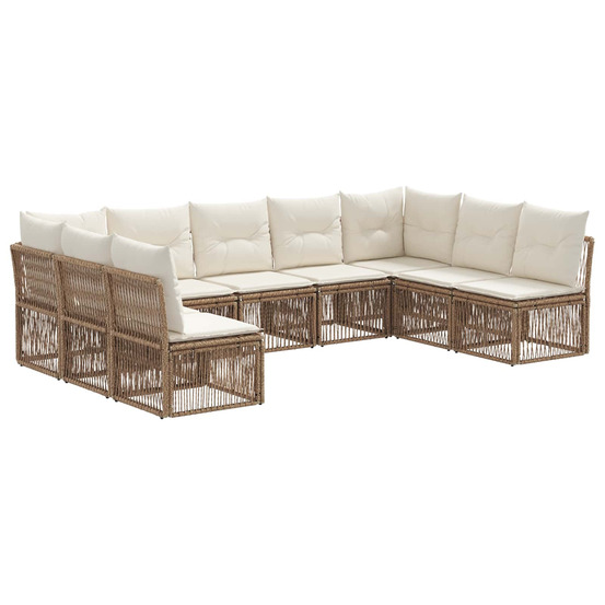 Ensemble de canapé de jardin 9 pcs beige polyrotin