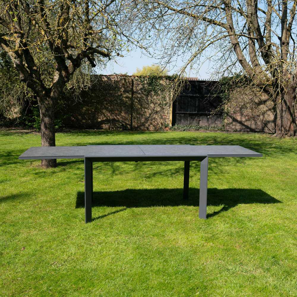 Table de jardin 6/10p en full aluminium gris modulo