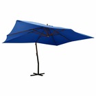 Parasol meuble de jardin en porte-à-faux avec mât en bois 400 x 300 cm bleu azuré