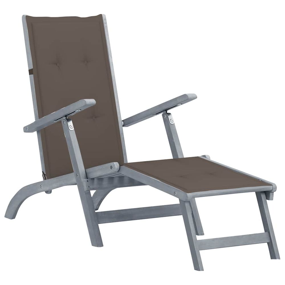 Chaise longue d'extérieur repose-pied et coussin acacia solide bain de soleil