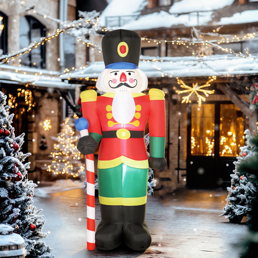 Soldat casse-noisette gonflable noël 245 cm multicolore, led et sceptre, intérieur extérieur