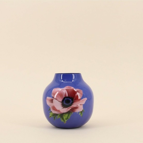 Vase en métal laqué violet fleuri, h12cm