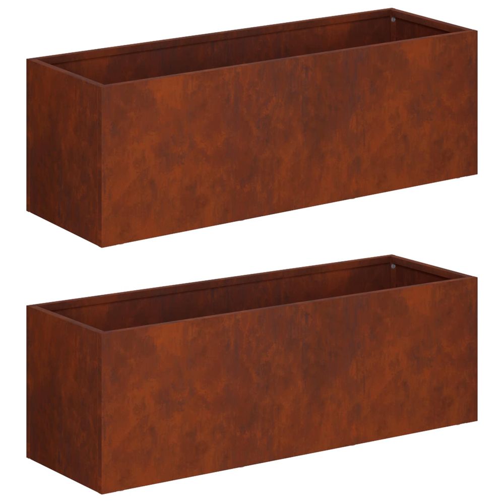 Cache-pot de jardin 2 pc rouillé 60 x 20 x 20 cm acier patiné