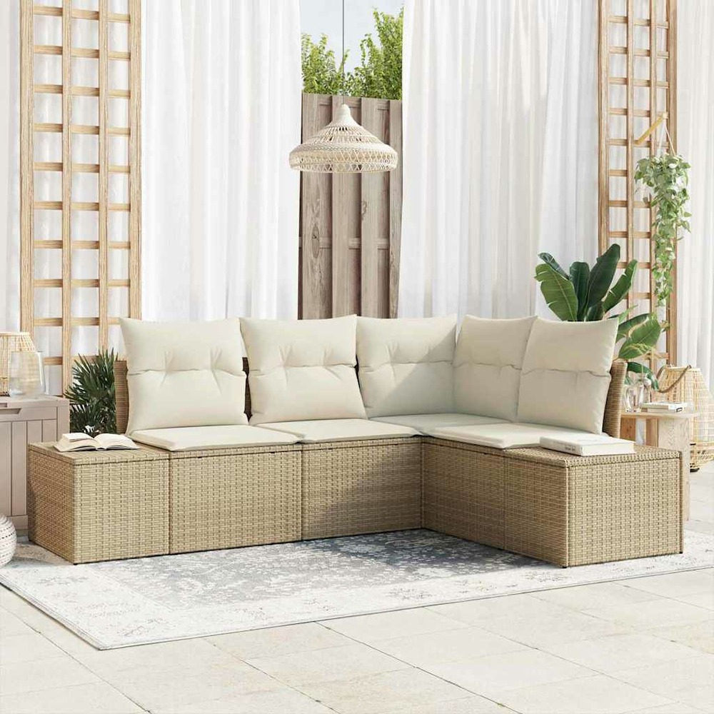 Ensemble de canapé de jardin 4 pcs beige et crème polyrotin