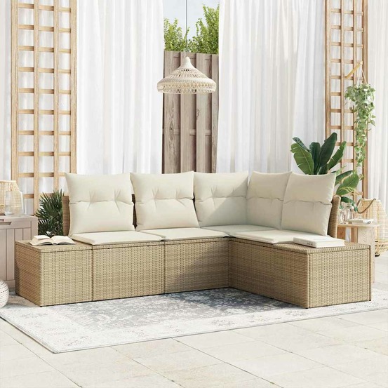 Ensemble de canapé de jardin 4 pcs beige et crème polyrotin