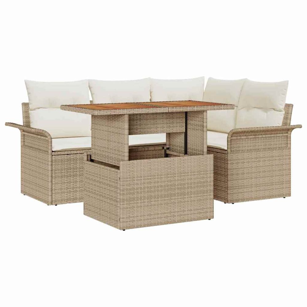 Ensemble de canapé de jardin 5 pc beige poly rotin