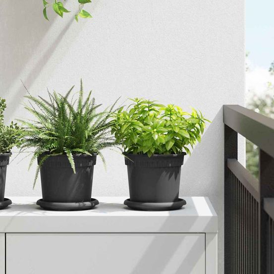 Lot 6 plateaux ronds pour pots plastique intérieur extérieur bord roulé 14cm noir