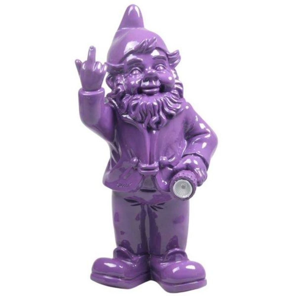 Nain de jardin en résine f*ck avec éclairage solaire 16 x 12 x 31 cm violet